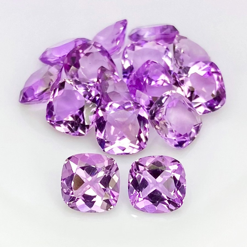 55.25 Cts. Brazilian Amethyst 10mm Faceted Square Cushion Shape AA Grade Gemstones Parcel - Total 15 Pcs.