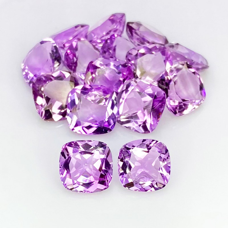 57.15 Cts. Brazilian Amethyst 10mm Faceted Square Cushion Shape AA Grade Gemstones Parcel - Total 15 Pcs.