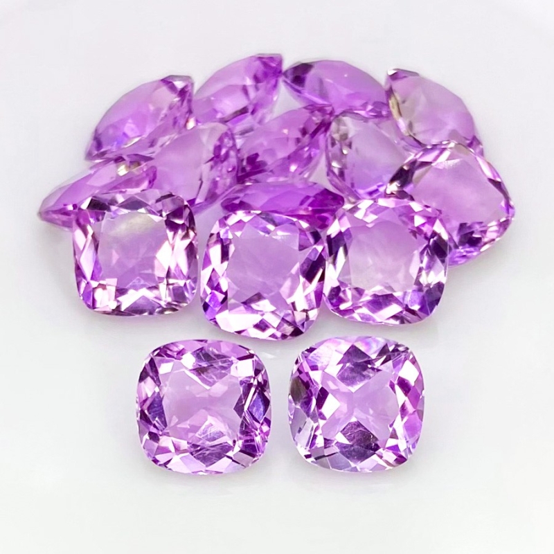 53.85 Cts. Brazilian Amethyst 10mm Faceted Square Cushion Shape AA Grade Gemstones Parcel - Total 15 Pcs.