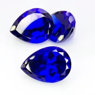  66.50 Cts. Lab Blue Sapphire 20x14.5-20.5x14mm Faceted Pear Shape AAA Grade Gemstones Parcel - Total 3 Pcs.