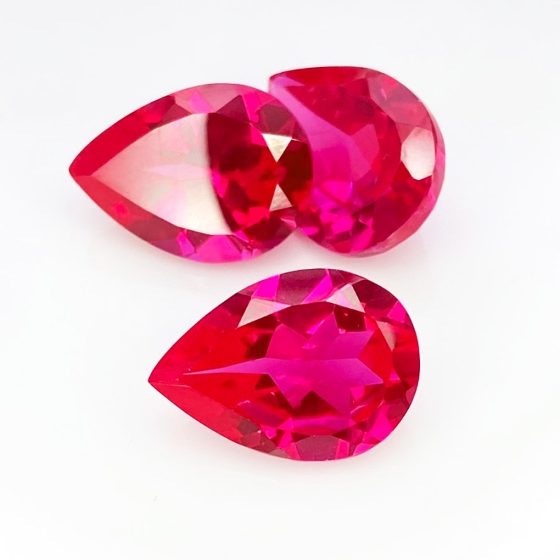  41 Carat Lab Ruby 18x13mm Faceted Pear Shape AAA Grade Gemstones Parcel - Total 3 Pcs.