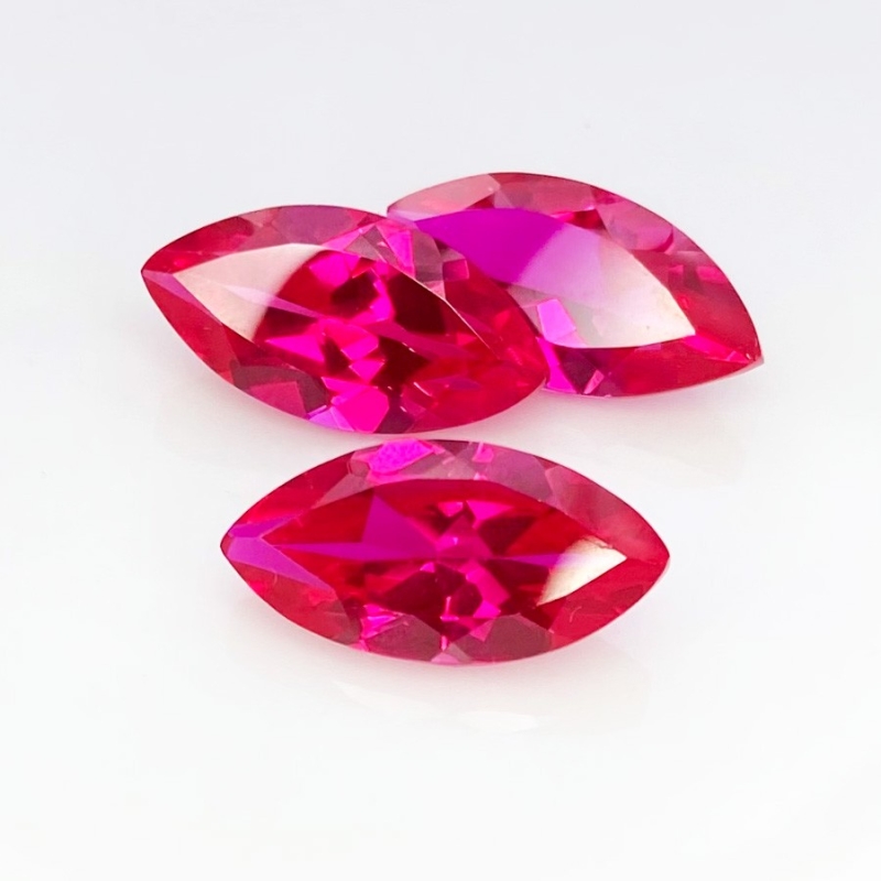  32.30 Carat Lab Ruby 20x10mm Faceted Marquise Shape AAA Grade Gemstones Parcel - Total 3 Pcs.