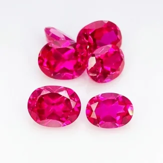  18.90 Carat Lab Ruby 9x7-10x8mm Faceted Oval Shape AAA Grade Gemstones Parcel - Total 6 Pcs.