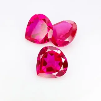  22.90 Carat Lab Ruby 13mm Faceted Heart Shape AAA Grade Gemstones Parcel - Total 3 Pcs.