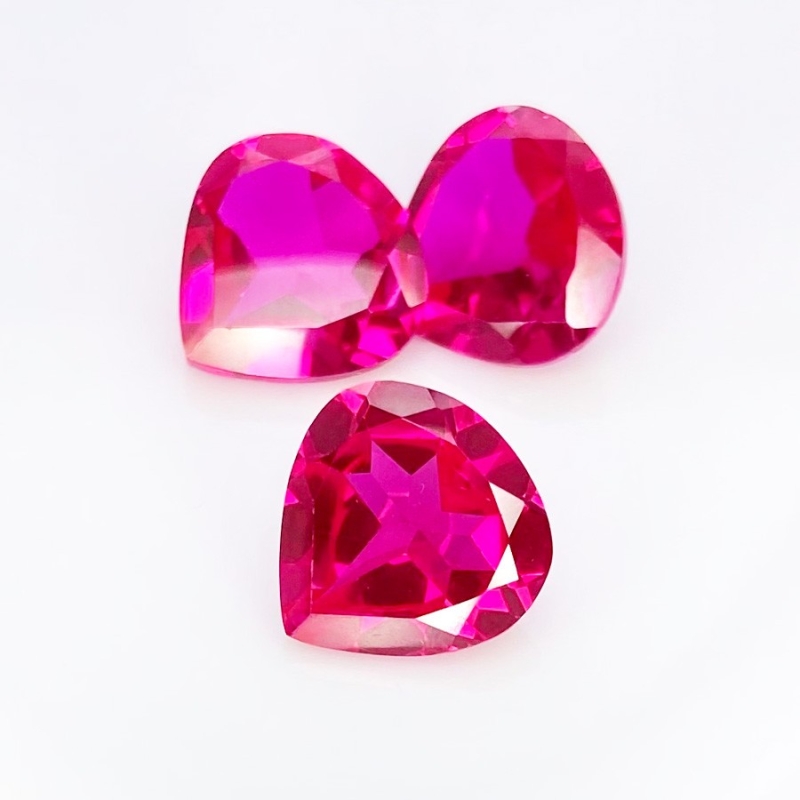  29 Carat Lab Ruby 3 mm Faceted Heart Shape AAA Grade Gemstones Parcel - Total 3 Pcs.