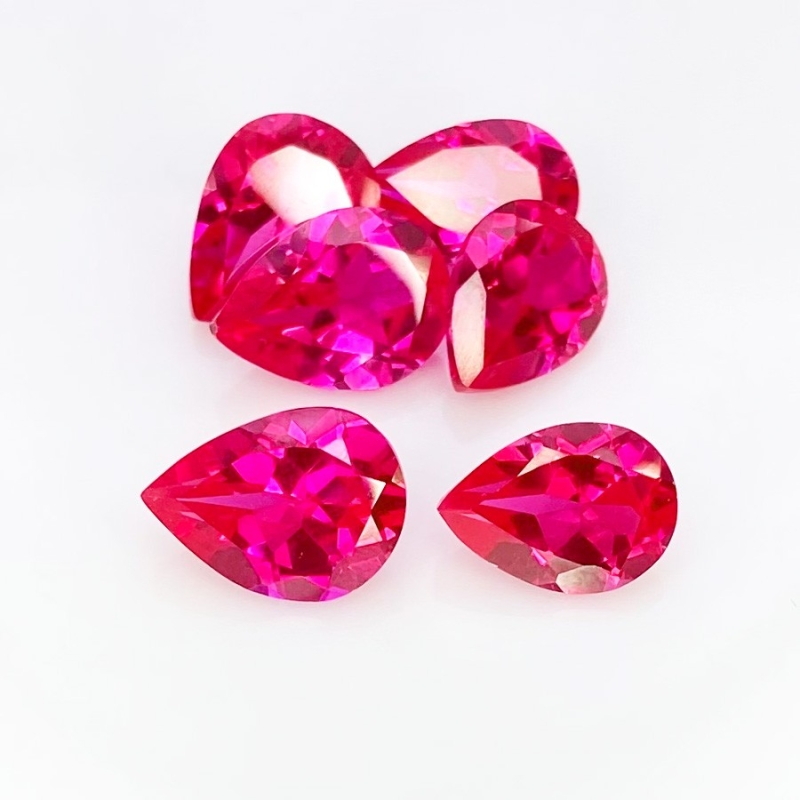  24 Carat Lab Ruby 11x8-12x9mm Faceted Pear Shape AAA Grade Gemstones Parcel - Total 6 Pcs.