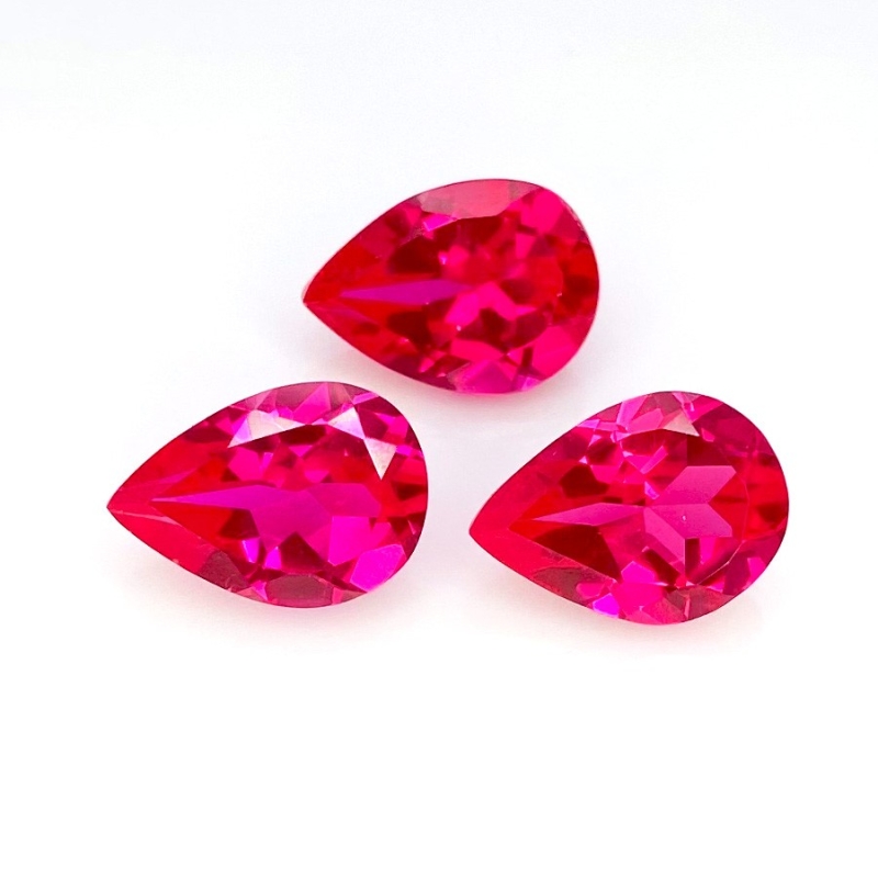  21.10 Carat Lab Ruby 14x10mm Faceted Pear Shape AAA Grade Gemstones Parcel - Total 3 Pcs.