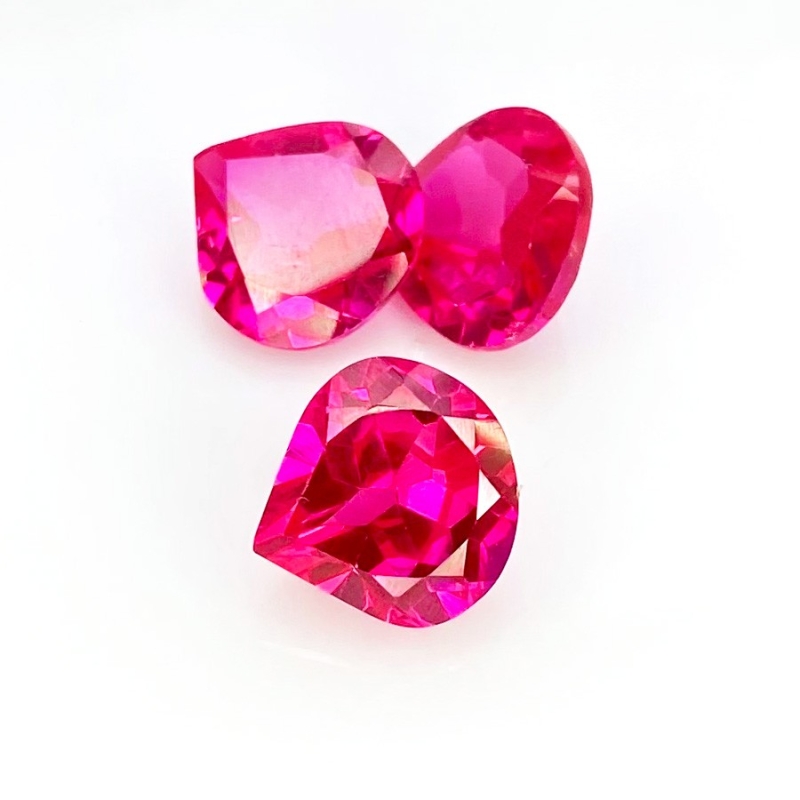  15.65 Carat Lab Ruby 11mm Faceted Heart Shape AAA Grade Gemstones Parcel - Total 3 Pcs.