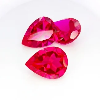  62.55 Carat Lab Ruby 20x15mm Faceted Pear Shape AAA Grade Gemstones Parcel - Total 3 Pcs.