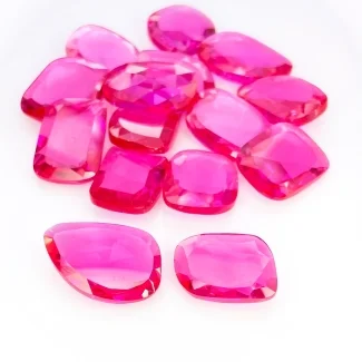  133.60 Cts. Lab Ruby 14-19mm Rose Cut Irregular Shape AAA Grade Gemstones Parcel - Total 15 Pcs.
