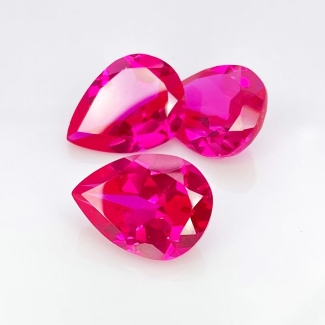  30.90 Carat Lab Ruby 16x12mm Faceted Pear Shape AAA Grade Gemstones Parcel - Total 3 Pcs.