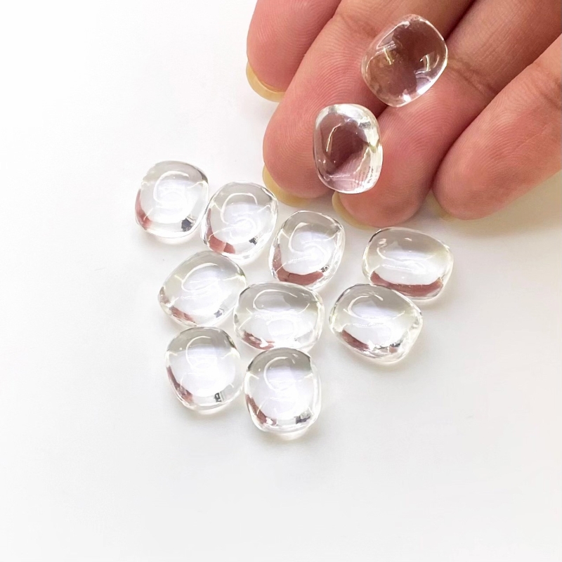  62.1 Carat Crystal Quartz 12x10mm Smooth Cushion Shape AAA Grade Loose Gemstone Beads Lot - Total 11 Pcs.