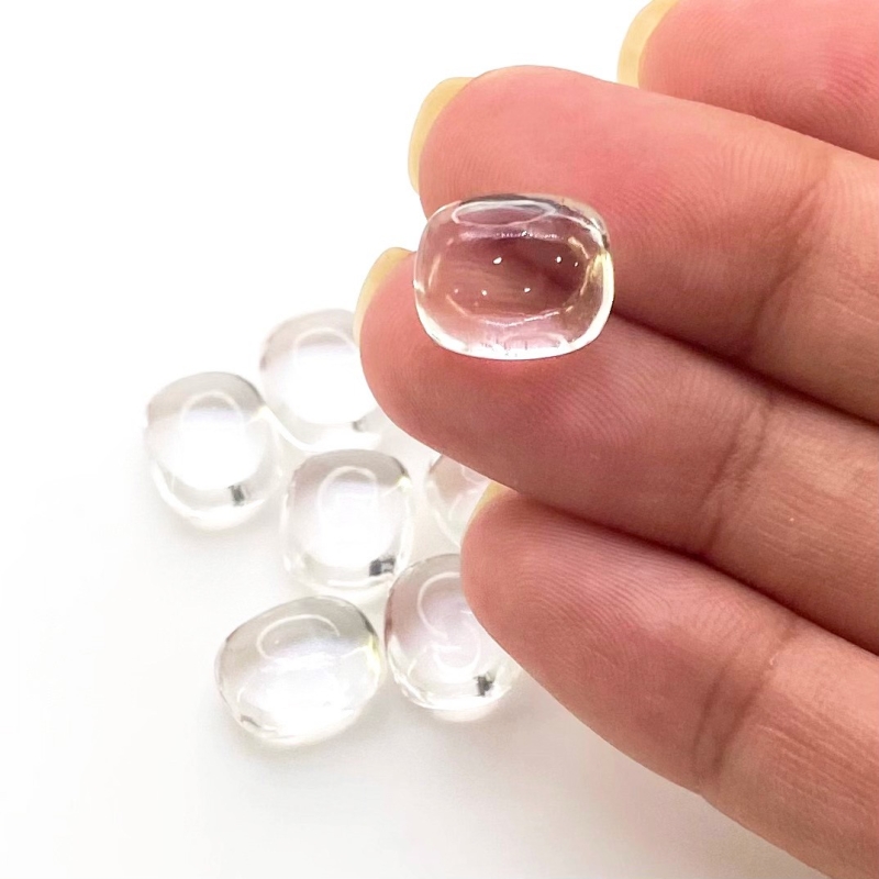  62.1 Carat Crystal Quartz 12x10mm Smooth Cushion Shape AAA Grade Loose Gemstone Beads Lot - Total 11 Pcs.