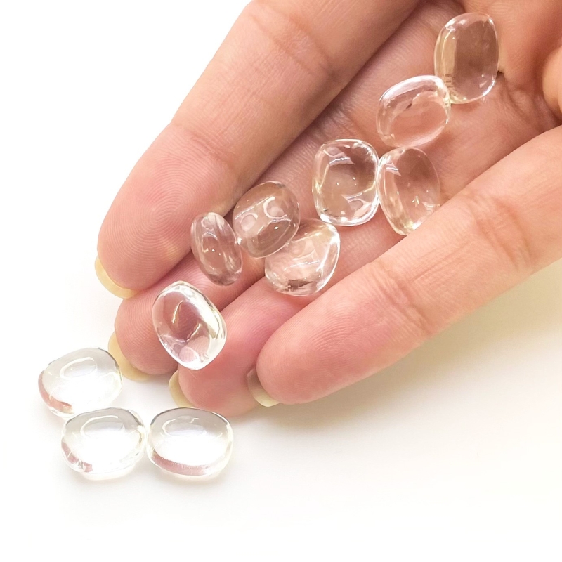  62.1 Carat Crystal Quartz 12x10mm Smooth Cushion Shape AAA Grade Loose Gemstone Beads Lot - Total 11 Pcs.