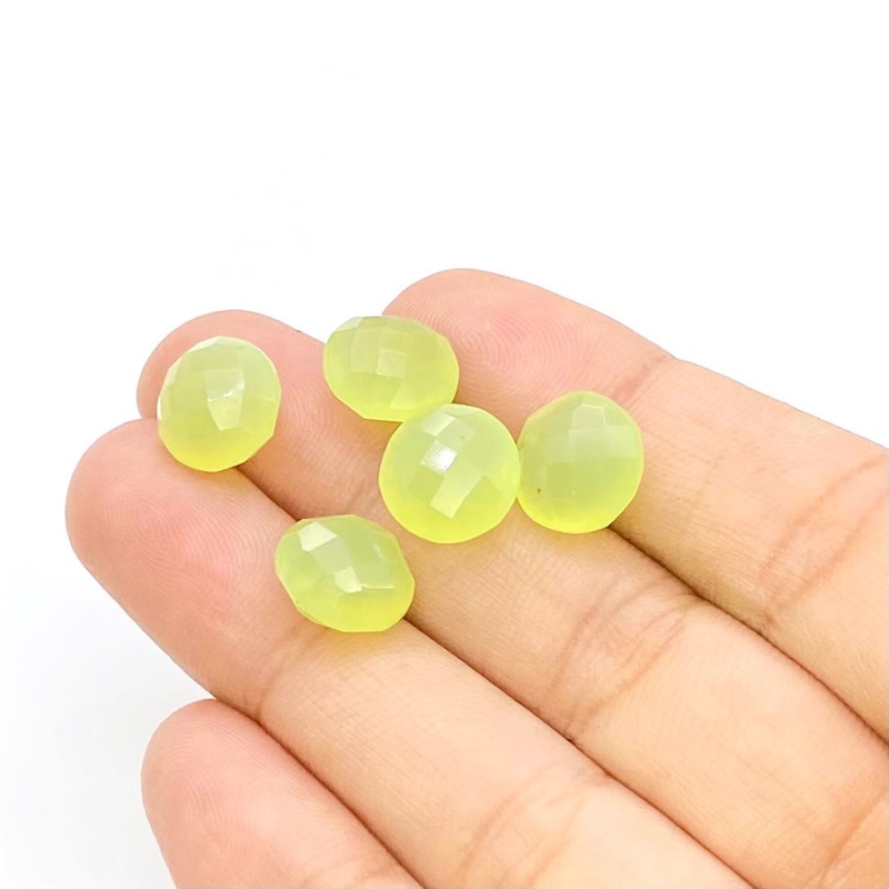  19.85 Carat Lime Chalcedony 10mm Briolette Round Shape AAA Grade Loose Gemstone Beads Lot - Total 5 Pcs.
