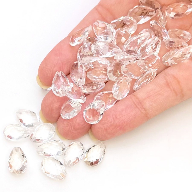  127 Carats Crystal Quartz 12x8mm Briolette Pear Shape AAA Grade Loose Gemstone Beads Lot - Total 45 Pcs.