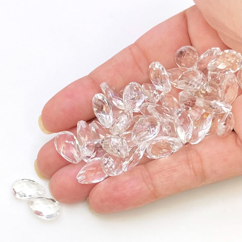  127 Carats Crystal Quartz 12x8mm Briolette Pear Shape AAA Grade Loose Gemstone Beads Lot - Total 45 Pcs.