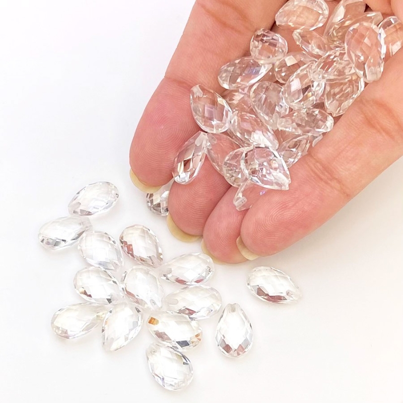  127 Carats Crystal Quartz 12x8mm Briolette Pear Shape AAA Grade Loose Gemstone Beads Lot - Total 45 Pcs.