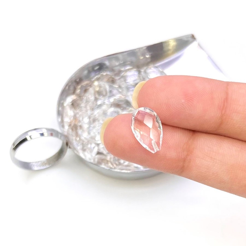  127 Carats Crystal Quartz 12x8mm Briolette Pear Shape AAA Grade Loose Gemstone Beads Lot - Total 45 Pcs.