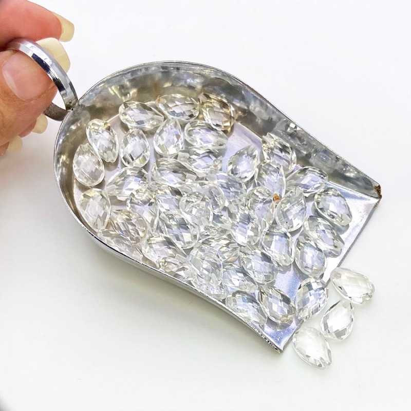  127 Carats Crystal Quartz 12x8mm Briolette Pear Shape AAA Grade Loose Gemstone Beads Lot - Total 45 Pcs.