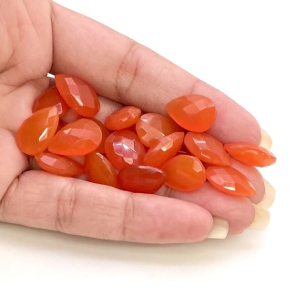  99.30 Cts. Carnelian 15x10mm Briolette Pear Shape AA Grade Loose Gemstone Beads Lot - Total 20 Pcs.