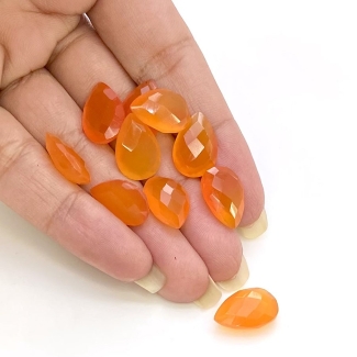  48.25 Cts. Carnelian 15x10mm Briolette Pear Shape AA Grade Loose Gemstone Beads Lot - Total 10 Pcs.