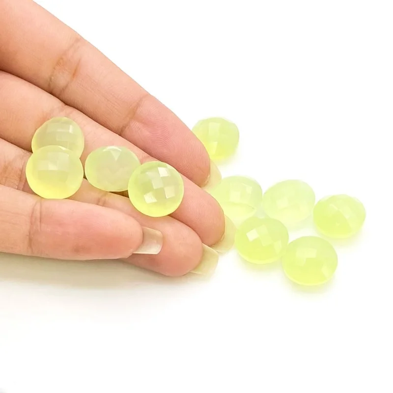  71.75 Carat Lime Chalcedony 12mm Briolette Round Shape AAA Grade Loose Gemstone Beads Lot - Total 11 Pcs.