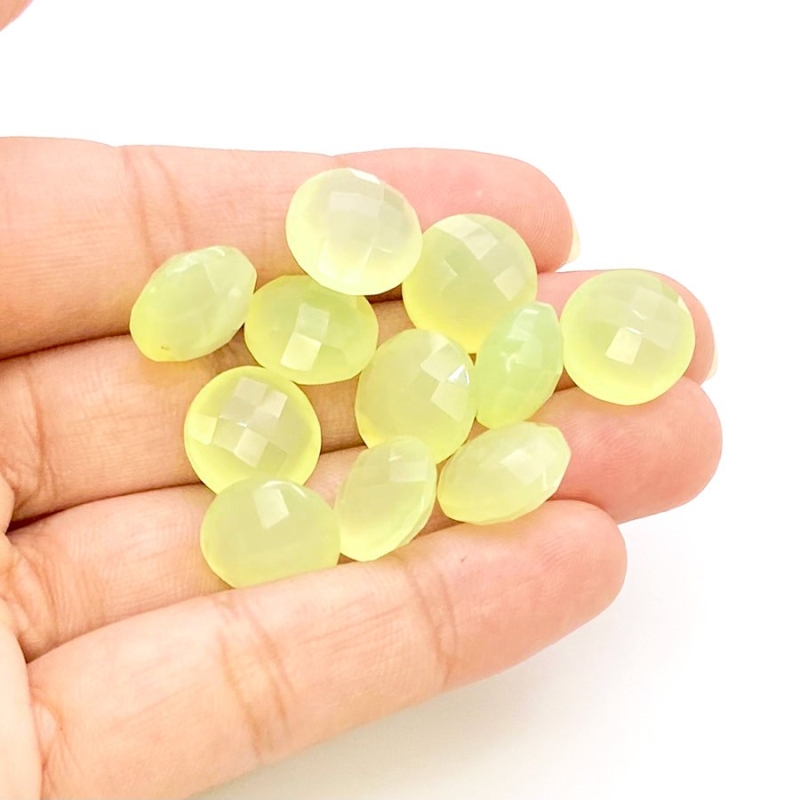  71.75 Carat Lime Chalcedony 12mm Briolette Round Shape AAA Grade Loose Gemstone Beads Lot - Total 11 Pcs.