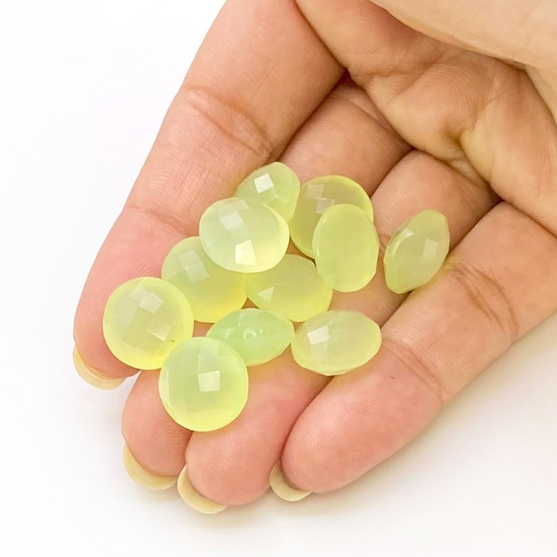  71.75 Carat Lime Chalcedony 12mm Briolette Round Shape AAA Grade Loose Gemstone Beads Lot - Total 11 Pcs.
