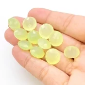  71.75 Carat Lime Chalcedony 12mm Briolette Round Shape AAA Grade Loose Gemstone Beads Lot - Total 11 Pcs.