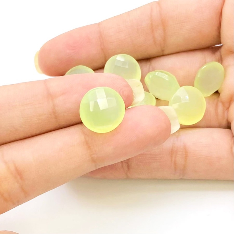  71.75 Carat Lime Chalcedony 12mm Briolette Round Shape AAA Grade Loose Gemstone Beads Lot - Total 11 Pcs.