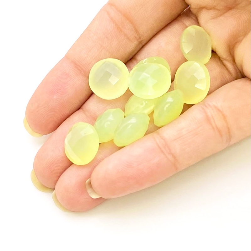  71.75 Carat Lime Chalcedony 12mm Briolette Round Shape AAA Grade Loose Gemstone Beads Lot - Total 11 Pcs.
