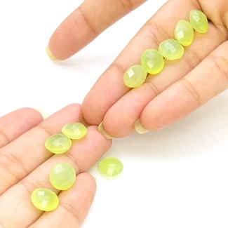  37.65 Carat Lime Chalcedony 9.5-10mm Briolette Round Shape AAA Grade Loose Gemstone Beads Lot - Total 10 Pcs.