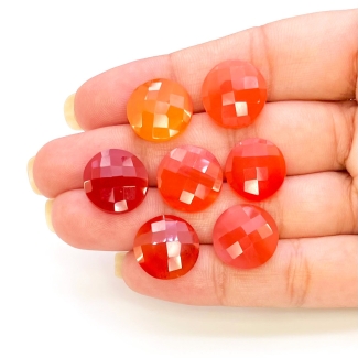  50.4 Carat Carnelian 14mm Briolette Round Shape A Grade Loose Gemstone Beads Lot - Total 7 Pcs.