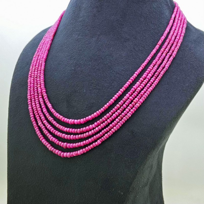 Ruby Smooth Rondelle Shape Gemstone Beads Necklace - 3-4.5mm - 18 Inch - 5 StrandRuby Smooth Rondelle Shape Gemstone Beads Neckl