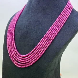 Ruby 3-5mm Smooth Rondelle Shape AA Grade Multi Strand Beads Necklace - Total 6 Strands of 18-21 Inch.