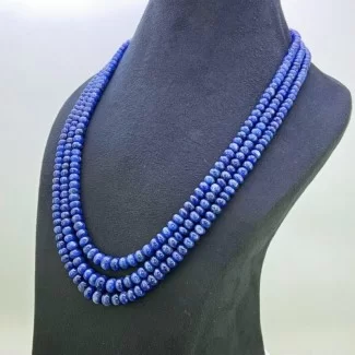 Blue Sapphire 5.5-10mm Smooth Rondelle Shape A Grade Multi Strand Beads Necklace - Total 3 Strands of 19-22 Inch.