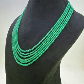 Emerald Faceted Rondelle Shape AA Grade Gemstone Beads Necklace - 2-4mm - 17-20 Inch - 6 Strand