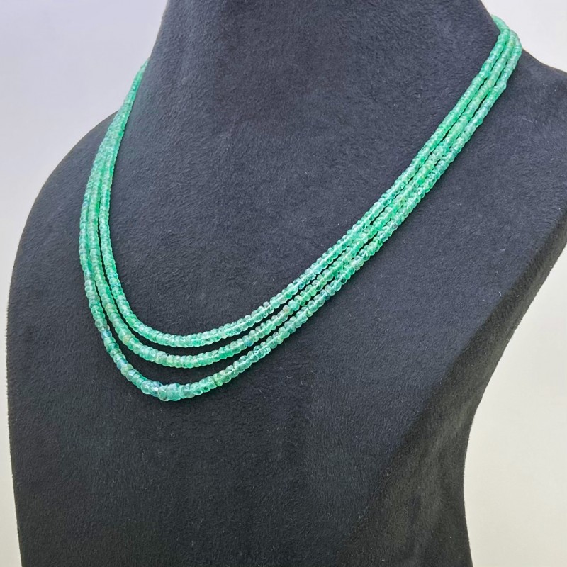 Emerald Faceted Rondelle Shape Gemstone Beads Necklace - 2.5-5mm - 17-19 Inch - 3 Strand