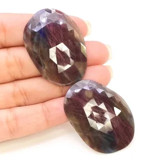 117.35 Carat Sapphire 38x27mm Rose Cut Irregular Shape A Grade Matched Cabochons Pair - Total 2 Pcs.