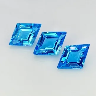 9.01 Carat Swiss Blue Topaz 13x9mm Faceted Kite Shape AAA Grade Gemstones Parcel - Total 3 Pcs.