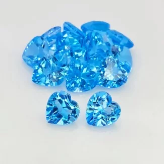 22.15 Cts. Swiss Blue Topaz 7mm Faceted Heart Shape AAA Grade Gemstones Parcel - Total 15 Pcs.