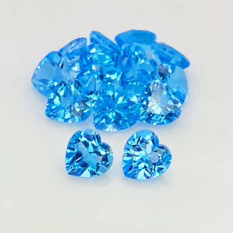 22.15 Cts. Swiss Blue Topaz 7mm Faceted Heart Shape AAA Grade Gemstones Parcel - Total 15 Pcs.