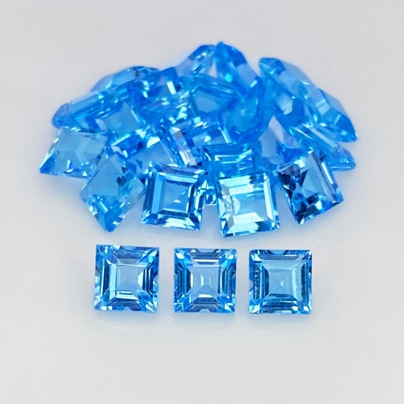 20.35 Cts. Swiss Blue Topaz 5mm Step Cut Square Shape AAA Grade Gemstones Parcel - Total 25 Pcs.