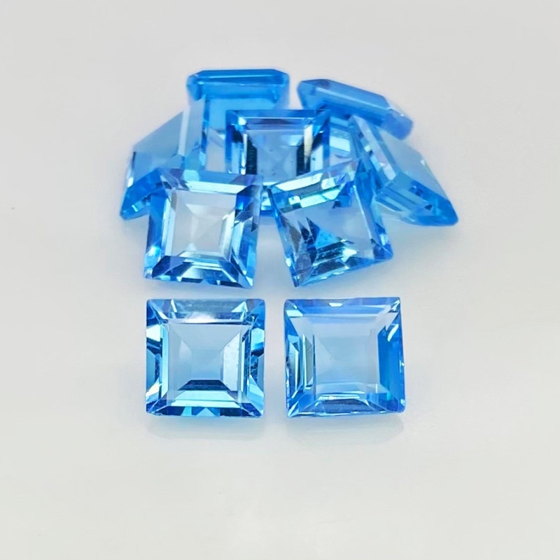 18.85 Cts. Swiss Blue Topaz 7mm Step Cut Square Shape AAA Grade Gemstones Parcel - Total 9 Pcs.