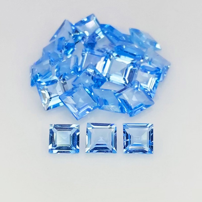 14.25 Cts. Swiss Blue Topaz 5mm Step Cut Square Shape AAA Grade Gemstones Parcel - Total 21 Pcs.