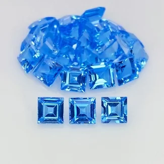 21.65 Cts. Swiss Blue Topaz 5mm Step Cut Square Shape AAA Grade Gemstones Parcel - Total 25 Pcs.