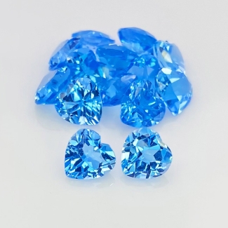 20.10 Cts. Swiss Blue Topaz 7mm Faceted Heart Shape AAA Grade Gemstones Parcel - Total 14 Pcs.
