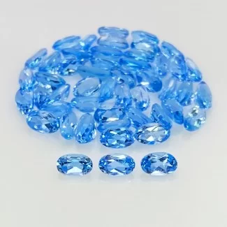 14.15 Cts. Swiss Blue Topaz 5x3mm Faceted Oval Shape AAA Grade Gemstones Parcel - Total 49 Pcs.