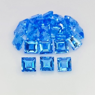 21.30 Cts. Swiss Blue Topaz 5mm Step Cut Square Shape AAA Grade Gemstones Parcel - Total 25 Pcs.